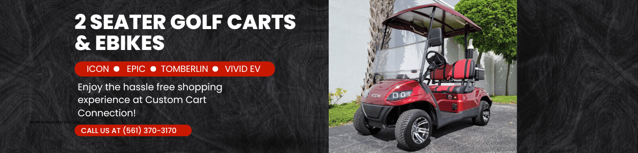 red, 2 seater golf cart in West Palm Beach Florida